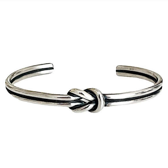 Knot Sterling Silver Bangle Cuff Bracelet - Picture 5 of 14